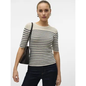 Dámský svetr Vero Moda úpletový svetr s proužky Newlexsun krémový Velikost: M