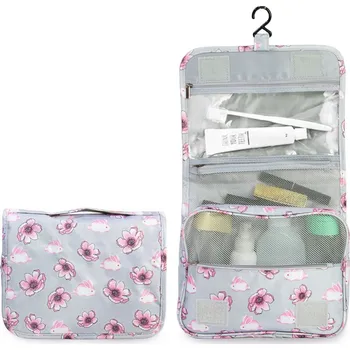 Kosmetická taška KUFRYPLUS Závěsná kosmetická taška TB2016 šedá s květy a králíčky