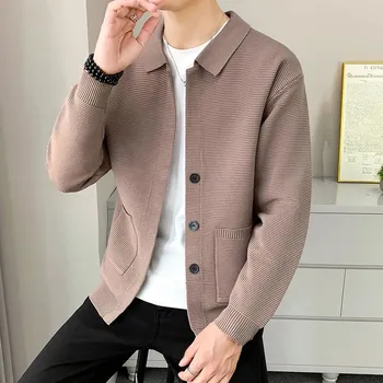 Best Fashion Pánský pletený kabátek pro ležérní vrstvení Barva: Světle Hnědá, Velikost: 4XL