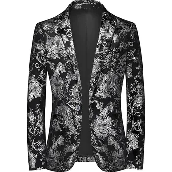 Best Fashion Pánské vzorované sako pro slavnostní příležitosti Barva: Stříbrná, Velikost: XL