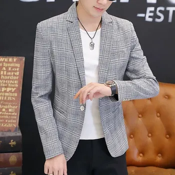 Best Fashion Pánské kostkované sako v britském elegantním stylu Barva: Šedá, Velikost: S