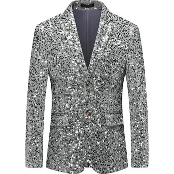 Best Fashion Pánský společenský oblek se zdobným leskem Barva: Stříbrná, Velikost: 3XL