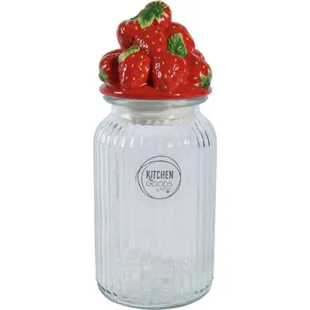 Dóza na potraviny Kulatá skleněná dóza s jahodovým víčkem KITCHEN GOODS 26,5cm