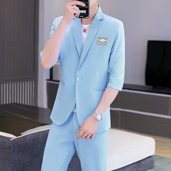 Best Fashion Pánské lehké letní sako pro neformální styl Barva: Modrá, Velikost: XS