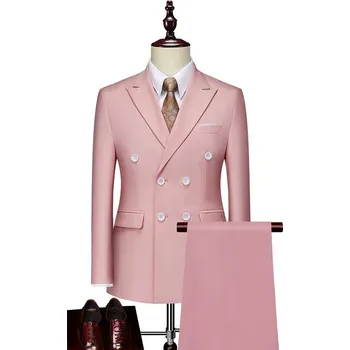 Best Fashion Pánský dvoudílný oblek pro formální příležitosti Barva: Růžová, Velikost: M