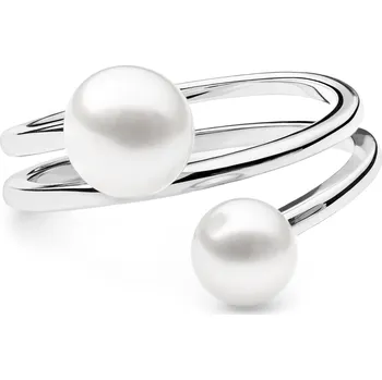 Prsten ANNA PERLY Dámský spirálový prsten z rhodiovaného stříbra s bílými perlami Velikost prstenu: 53, Barva perly: bílá