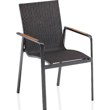 KETTLER KETTLER DIAMOND stohovatelné, hliníkové křeslo s teakovými područkami - antracit / antracit