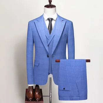 Best Fashion Pánský třídílný oblek pro svatby a slavnostní příležitosti Barva: Modrá, Velikost: XXS