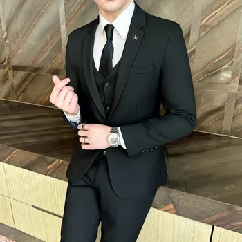 Best Fashion Pánský třídílný oblek pro svatby a business styl Barva: Černá, Velikost: S