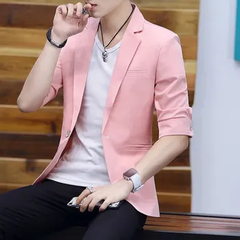 Best Fashion Pánské letní sako s kratším rukávem Barva: Růžová, Velikost: XXS