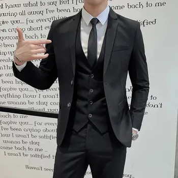 Best Fashion Pánský třídílný oblek pro svatby a bankety Velikost: S, Barva (Varianta): black 2 buttons