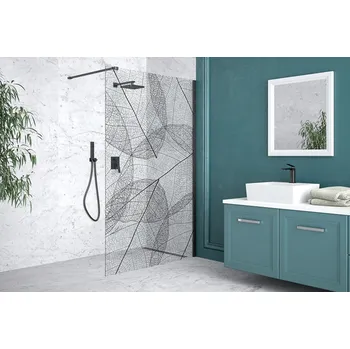 Besco Leafy Walk-in sprchový kout 120 cm, sklo 8 mm, Černá/Malované bezpečnostní sklo, BCLEAFY120