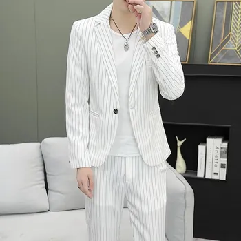 Pánský oblek Best Fashion Pánský pruhovaný oblek pro společenské příležitosti Barva: Bílá, Velikost: L