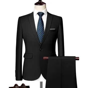 Pánský oblek Best Fashion Pánský dvoudílný oblek pro svatby a společenské akce Barva: Černá, Velikost: XXS