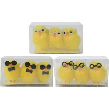 Velikonoční dekorace Kuře žinylka s brýlemi, mix 3ks