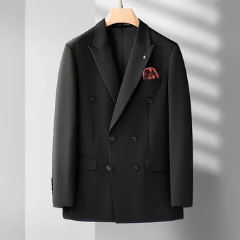 Best Fashion Pánské dvouřadé sako pro elegantní vzhled Barva: Černá, Velikost: 7XL