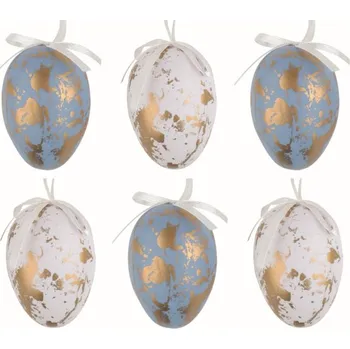 Velikonoční dekorace Velikonoční vejce plastová se zlatým dekorem 6 cm na zavěšení, 6 ks v sáčku
