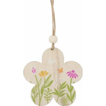 Bytová dekorace Květina s motivem louky dřevěná 7 x 7 x 0,5 cm na zavěšení