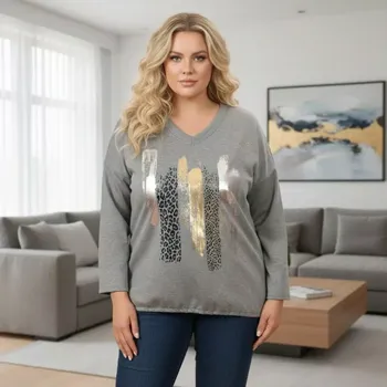 Dámská mikina Dámská šedá mikina – italská móda pro plnoštíhlé ženy