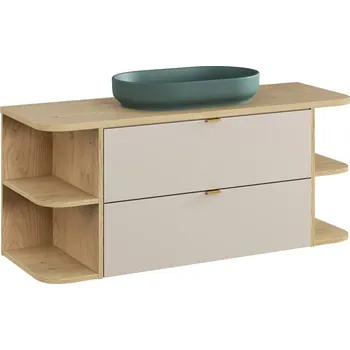 Policová skříň Závěsná skříňka Dalia Cashmere River s deskou a umyvadlem 120 cm kašmírová/dub cremona