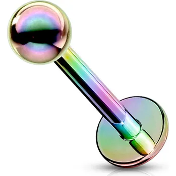 Piercing Atreya Ocelová barevná labreta s kuličkou duhová Velikost: 1,2 mm, Velikost koncovky: 3 mm, Délka / Průměr: 6 mm