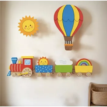 Dřevěná dekorace na zeď - slunce, balón, vláček (Různé dárky )