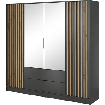 Šatní skříň Šatní skříň Nelly 206 cm se zrcadlem grafit/dub artisan