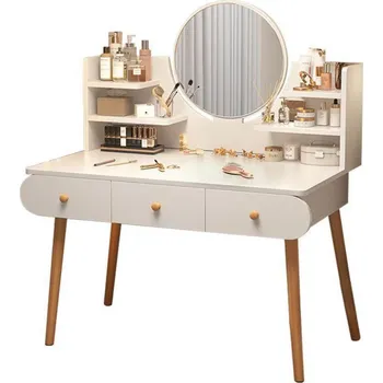 Toaletní stolek Mamido Kosmetický stolek se zrcadlem a třemi zásuvkami bílý 100x40x120cm