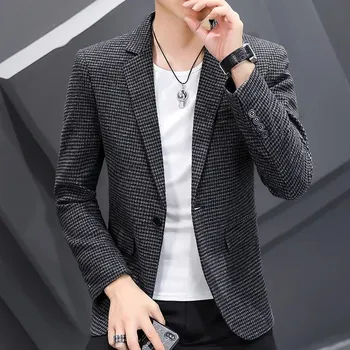 Best Fashion Pánské kostkované sako pro formální příležitosti Barva: Černá, Velikost: XXS