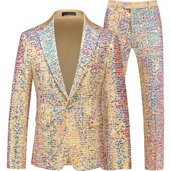 Pánská móda Best Fashion Pánský dvoudílný oblek pro svatby a společenské akce Barva: Zlatá, Velikost: XXS