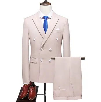 Best Fashion Pánský dvouřadý oblek v elegantním stylu Barva: Aprikotová, Velikost: XL