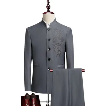 Pánský oblek Best Fashion Pánský oblek se stojáčkem pro moderní styl Barva: Šedá, Velikost: M