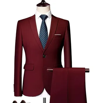 Best Fashion Pánský elegantní dvoudílný oblek pro slavnosti Barva: Vínová, Velikost: XXS