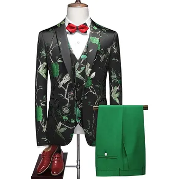 Best Fashion Pánský třídílný oblek pro svatby a bankety Barva: Zelená, Velikost: XL