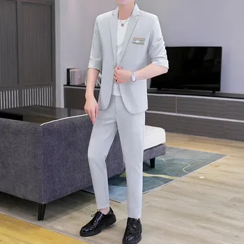 Best Fashion Pánské lehké letní sako pro neformální styl Barva: Šedá, Velikost: XXS