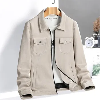 Pánská móda Best Fashion Pánský semišový kabát pro elegantní podzimní styl Barva: Khaki, Velikost: XXS