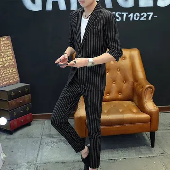 Best Fashion Pánský lehký letní oblek s volnějším střihem Barva: Černá, Velikost: XXS