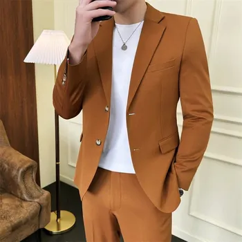 Best Fashion Pánský dvoudílný oblek v ležérně elegantním stylu Barva: Karamelová, Velikost: M