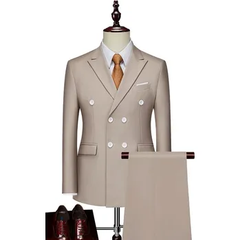 Best Fashion Pánský dvoudílný oblek pro formální příležitosti Barva: Khaki, Velikost: XXS