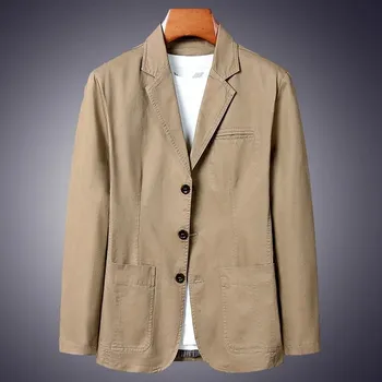Best Fashion Pánské jednobarevné sako pro práci i společenské akce Barva: Khaki, Velikost: 4XL