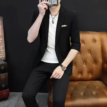 Pánský oblek Best Fashion Pánský lehký letní oblek pro volný čas Barva: Černá, Velikost: XS