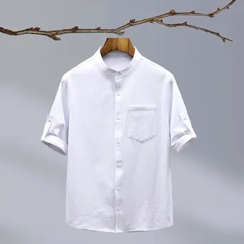 Pánská košile Best Fashion Pánská lněná košile s krátkým rukávem Barva: Bílá, Velikost: L