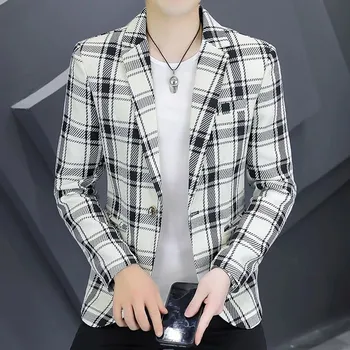 Best Fashion Pánské kostkované sako pro business styl Barva: Bílá, Velikost: M