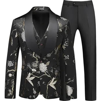 Pánský oblek Best Fashion Pánský třídílný oblek pro svatby a bankety Barva: Zlatá, Velikost: XS