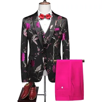 Best Fashion Pánský třídílný oblek pro svatby a bankety Barva: Fuchsiová, Velikost: XL