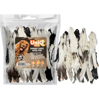 Pamlsek pro psa UNIQ PETS Králičí uši sušené se srstí 300g