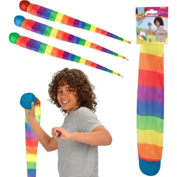 Míček měkký s dlouhým ocáskem látka 100cm duhový