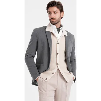 Elegantní pánské strukturované pletené sako ve fitted střihu - grafitové V3 OM-BLZB-0129 - XXL