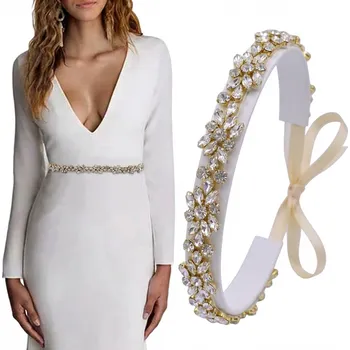 Opasek B-TOP Zlatý svatební opasek s broušenými krystaly