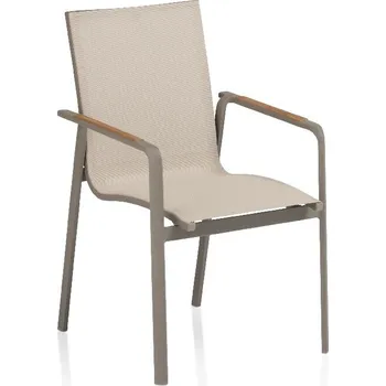 KETTLER KETTLER DIAMOND stohovatelné, hliníkové křeslo s teakovými područkami - taupe / béžová
